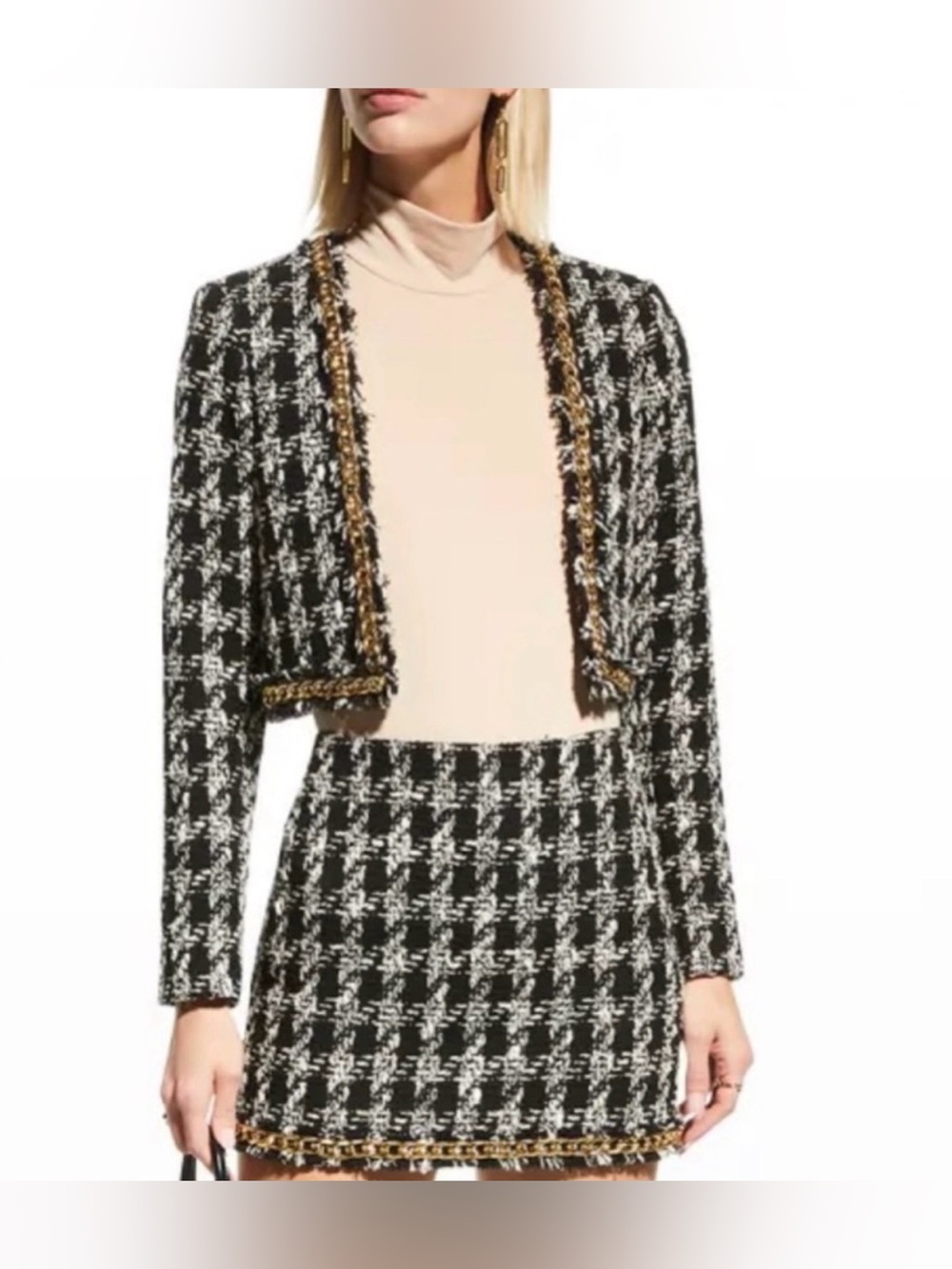 Revolve x Alice & Olivia Zeta Cropped Embellished Metallic Tweed Jacket 0